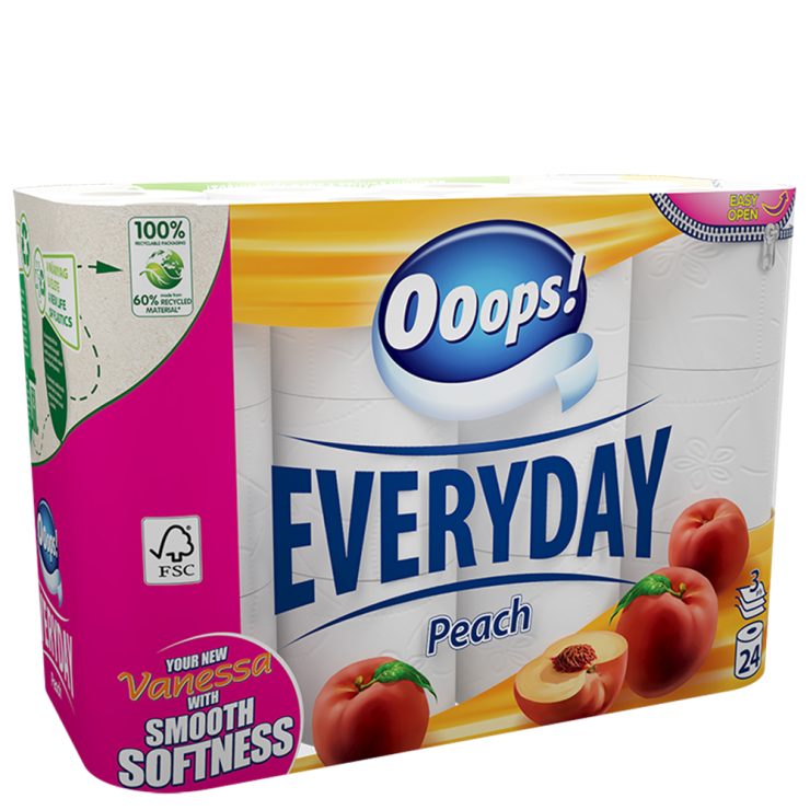 Туалетний папір EveryDay Персик 3-ох шар., Ooops! 24 шт.115 відр.