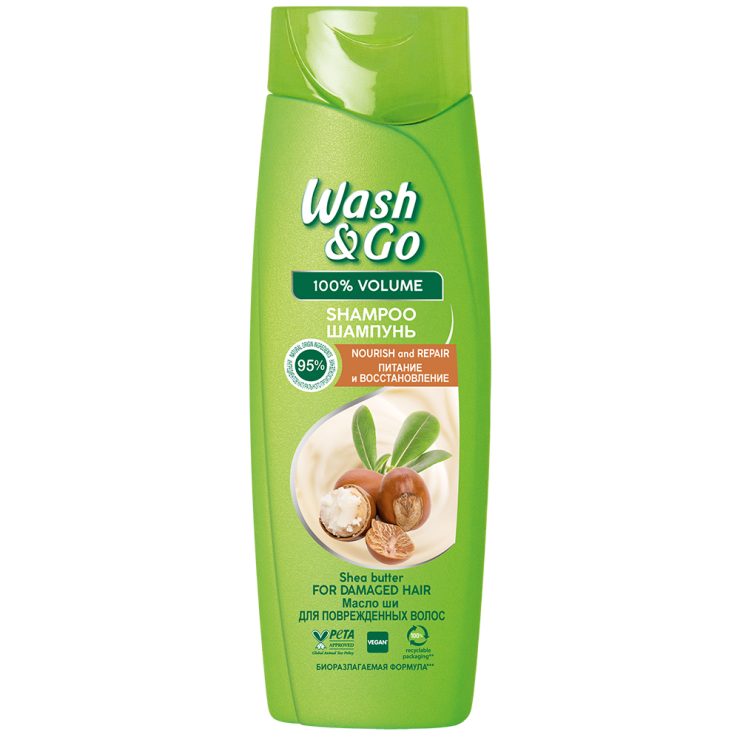 Шампунь з олією ши для пошкодженого волосся, Wash&Go 360 мл