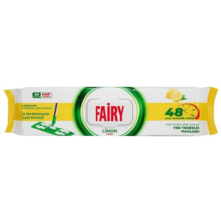 Серветки вологі для прибирання підлоги з ароматом лимона, Fairy 50 шт.