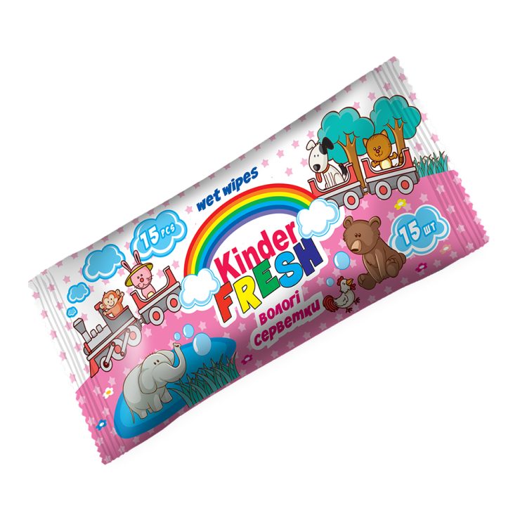 Вологі серветки дитячі 10*14 см Pink, Kinder Fresh 15 шт