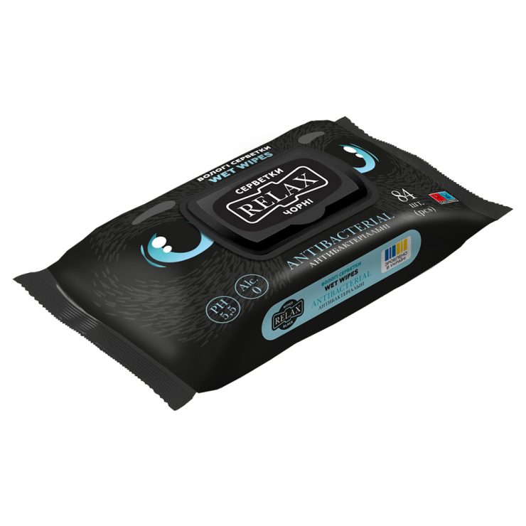 Серветки вологі антибактеріальні Black, Relax 84 шт