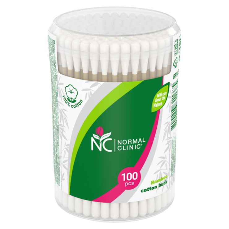 Ватні палички бамбукові в круглій коробці, Normal Clinic 100 шт