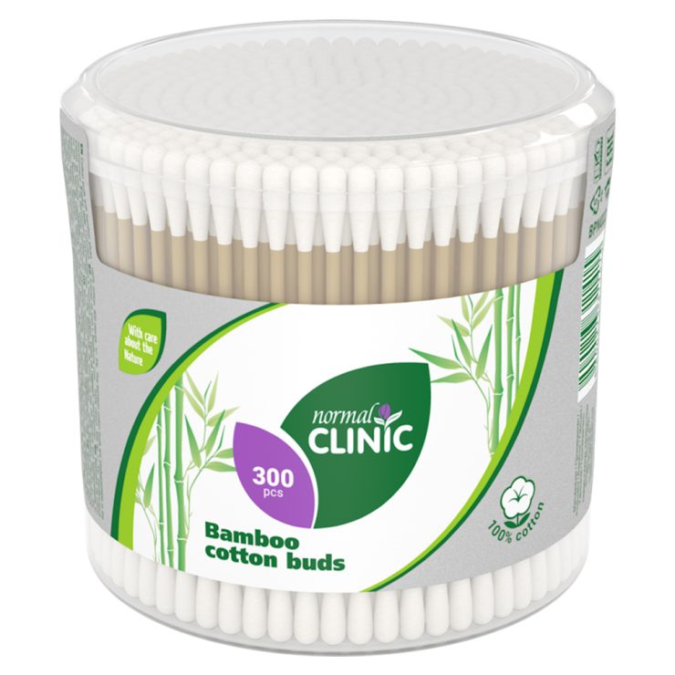 Ватні палички бамбукові в круглій коробці, Normal Clinic 300 шт