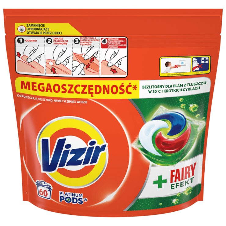 Капсули для прання Platinum PODS + Fairy Effect для білих тканин, Vizir 60 шт